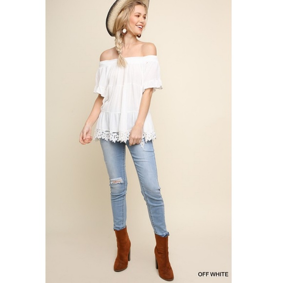 ❤LAST ONE L❤Off shoulder floral lace white top - Picture 3 of 8